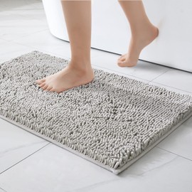 MIULEE 40 x 60 cm Chenille Bath Mat Non-Slip Bath Mat Bath Mat Non-Slip Washable Absorbent Shower Mat for Bathroom Light Grey