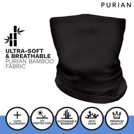 PURIAN Bamboo Neck Gaiter, Multi-use Face Shield Protector for Skiing & Snowboarding, Elastic Cold Weather Neck Mask with Breathable UV Dust Protection, Washable & Reusable, Black