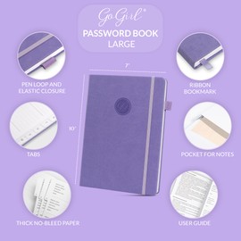 GoGirl Password Book with Alphabetical tabs – Internet Address & Password Keeper Logbook for Password Organization, Journal Notebook for Saving Website Logins. Large Size 18 x 25.5cm - Lavender