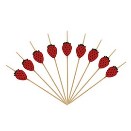 200 Pcs Colorful Cocktail Picks, 4.7 Inch Colorful Fruit Sticks, Disposable Bamboo Toothpicks for Birthday Hawaii Theme Party Supplies (Strawberry)