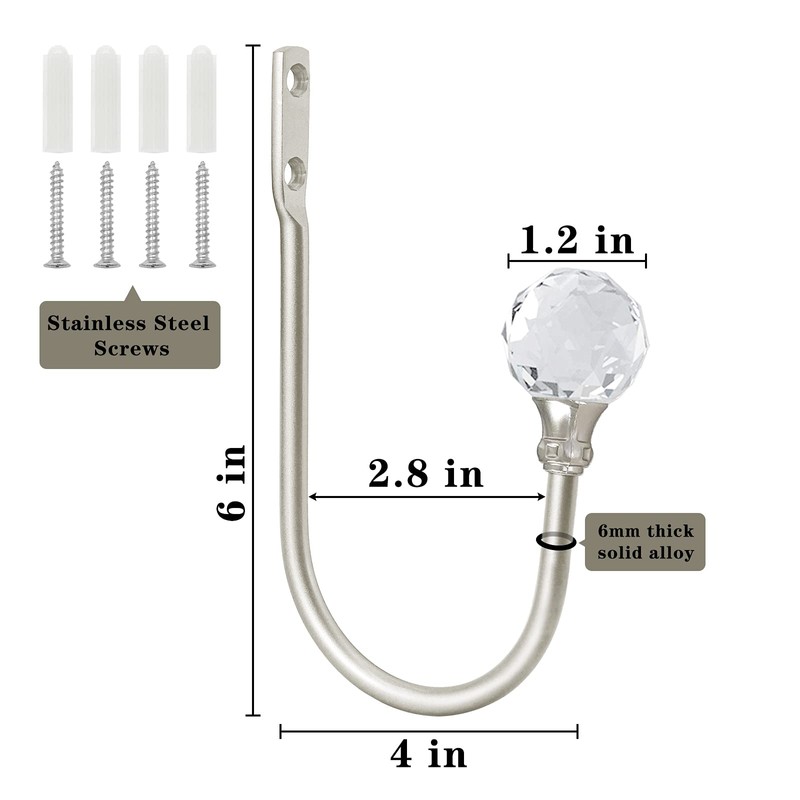 Curtain Holdbacks, Crystal Curtain Holdbacks, Curtain Tieback Hooks Silver Curtain