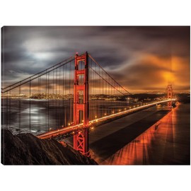 Fine Art Canvas Golden Gate Evening Canvas Wall Decor by Artist John Gavrilis for Living Room, Bedroom, Bathroom, Kitchen, Office, Bar, Dining & Guest Room - Ready to Hang - 32 in x 24 in