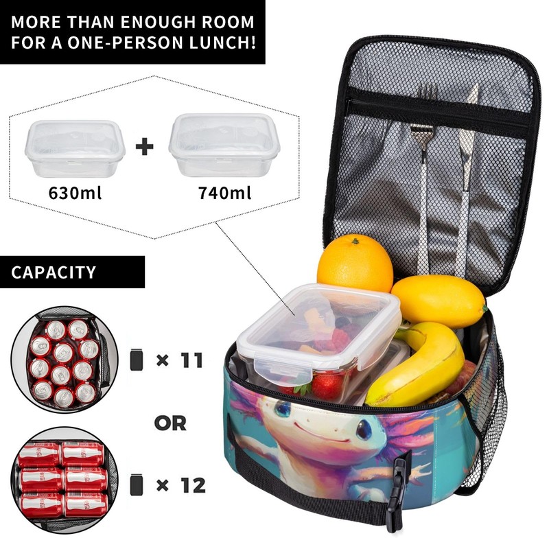 DZUAIKIT Rainbow Axolotl Print Lunch Box Waterproof Reusable Lunch Bag