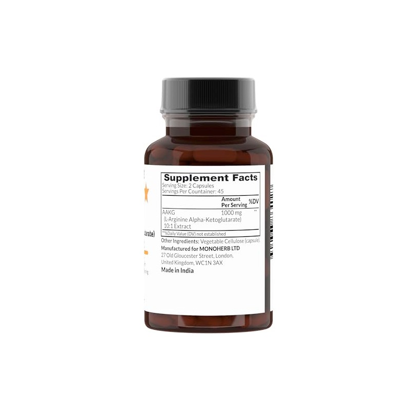 MONOHERB- “AAKG LArginina AlfaKetoglutarato 1000 mg 90 Cápsulas Vegetarianas