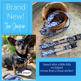 Lucky Love - Collar de perro a cuadros con mosaico azul y morado, collar ajustable y cómodo para niño y niña, accesorio de cierre fácil de poner y quitar, (XL, collar de jaspe)