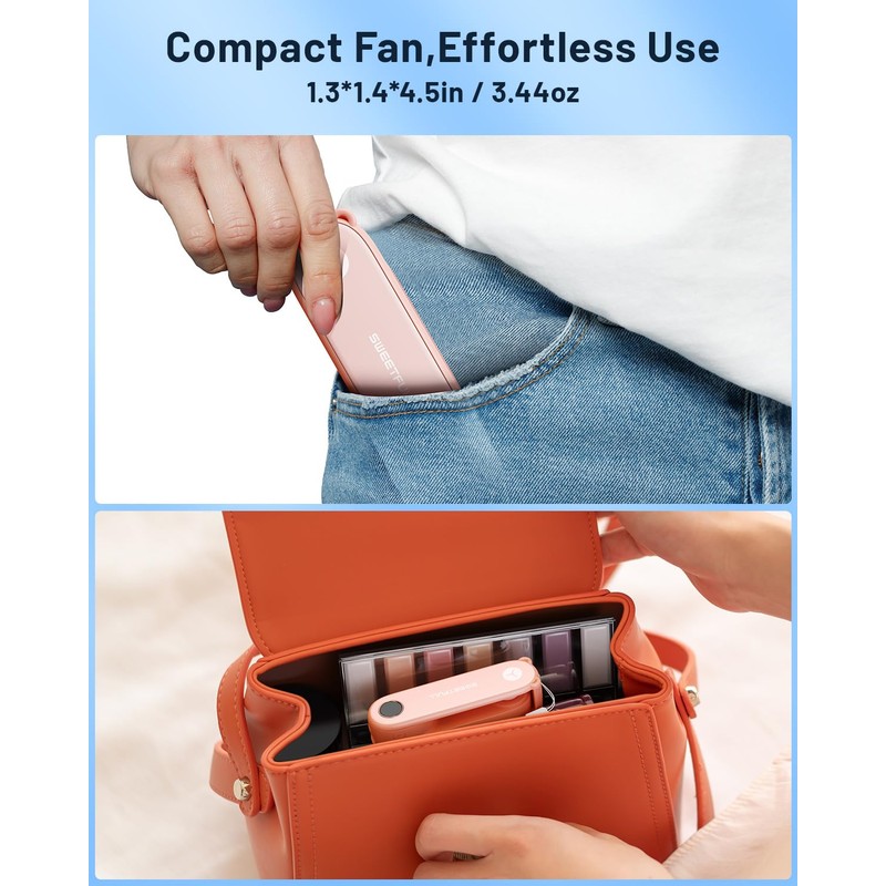 SWEETFULL Portable Handheld Mini Fan with LED Display, 2-in-1 Personal