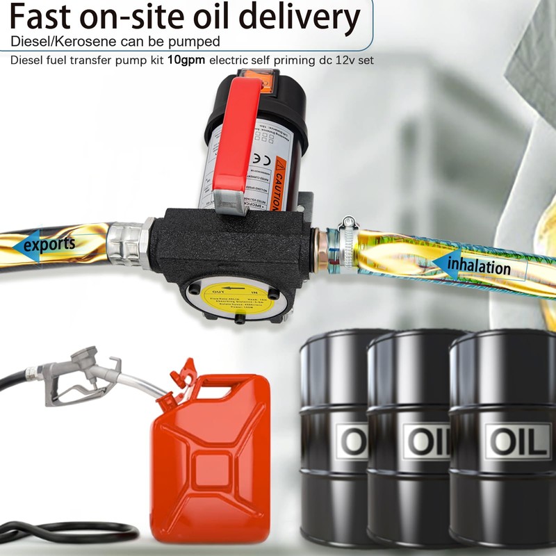 Diesel Transfer Pump Kit, 12V Fuel Transfer Pump with Hose