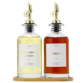 HOMCDALY Olive Oil Dispenser for Kitchen, 11.8oz Glass Dispenser Bottles with Pourer for Kitchen, Oil and Vinegar Dispensers Set, Leakproof Oil Bottle for Cooking| Set of 2 (11.8oz)