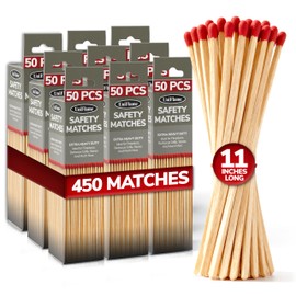 11-Inch Extra Long Wooden Safety Matches (9 Pack) - Ideal for Lighting Fireplace, Candles, Grills & Camping Firepits - Strike on Box - Heavy Duty Long Matches for Fireplace - 450 Count