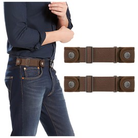 SUOSDEY 2 Pack No Buckle Belts for Men Women, Side Belt Elastic Stretch Adjustable Invisible Belt Fits 1.5 Inch Belt Loops coffee