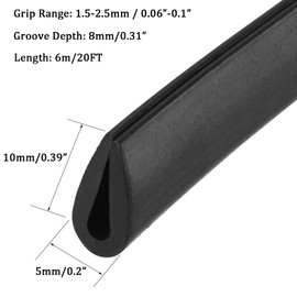 TA-VIGOR Edge Trim U Seal, Black PVC U-Seal Channel Edge Protector Sheet Fits 1.5-2.5mm Edge 6Meter/20Ft Length