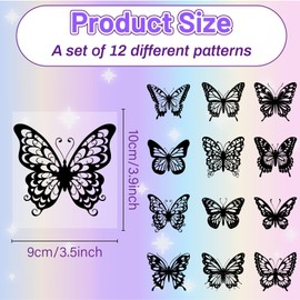 CREATCABIN 12Pcs Butterflies Silhouettes Mason Jar Decor Laser Cut Cardboard Plastic Insect Jars Scrapbook Decorations Solar Lantern Hanging Cutouts Ornaments for Glass Black 4x3.5Inch-No Sticker