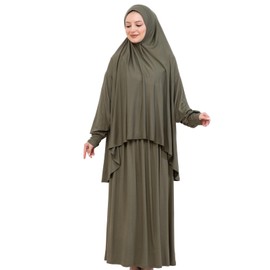 Prien Soft Prayer Dress For Women, Muslim Abaya Hijab Set, Long Turkish Cotton Praying Outfit, Islamic Clothes For Ramadan (Khaki)