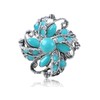 Alilang Adjustable Silvery Tone Faux Turquoise Stone Abstract Floral Flower