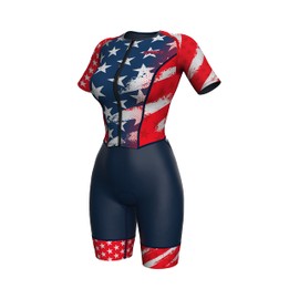 Sparx Aero Triathlon Suit Women Short Sleeve Tri Suit Women Running Swimming Cycling SkinSuit (US Flag, Large)