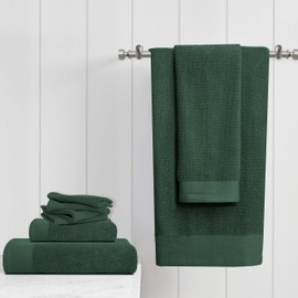 Tens Towels 8 Pack Popcorn Textured Luxury Towels Set, 2 Large Bath Towels, 2 Hand Towels, 4 Washcloths, 100% Cotton, Plush Hotel Towels Super Absorbent Towels for Bathroom (Hunter Green)