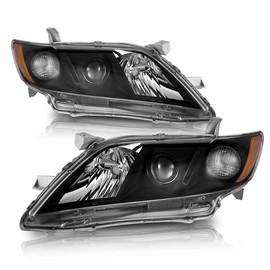 WEELMOTO Halogen Headlight Assembly for 2007-2009 Camry US Version 07 08 09 Camry (Exclude Hybird) Replacement Headlamps Black Housing Left and Right Pair