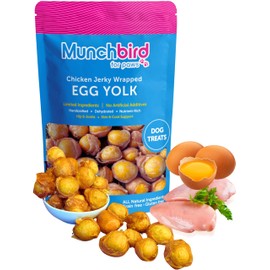 Munchbird Dehydrated Chicken Jerky Wrapped Egg Yolk Dog Treats, high-Protein Dog Food Topper with no fillers. Natural Alternative to Freeze-Dried Quail Egg Yolk. Healthy Dog Treats, 7 oz, 20–30 pcs.