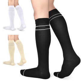 ELUTONG Compression Socks for Women or Men Knee High Stockings Circulation Support for Athletic Running(3 Pairs)
