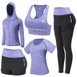 JULY'S SONG Yoga Clothing Suit, Set of 5, Tracksuit, Running Clothing, Gym, Fitness Clothing, purple