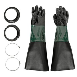 DUPDMKIN Sandblasting Gloves for Abrasive Blasting 23.6 inch Gas Pump Glove Rubber Sandblaster Gloves with 4 Hole Holders Metal Clamps and Nozzle Gasket