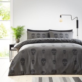 GC GAVENO CAVAILIA Single Duvet Cover Sets (135x200 cm) | Skull Bedding & Linen Reversible Quilt Covers | Polycotton Single Bedding Sets | Washable Linen | Charcoal