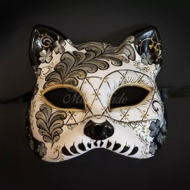 Day of the Dead Dia de los Muertos Cat Costume Masquerade Mask [Black]