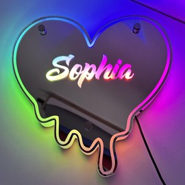 Custom Room Decor - Etched LED Mirror with Sound Activated LED Light. Controllable by Voice, Music or Included Remote. Free Standing or Hanging, Melting Heart Light Up Mirror. Made in CT., USA.