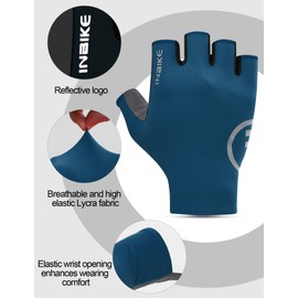 INBIKE Cycling Gloves Half Finger Cool Fabric Unisex Men Woman Cycling Gloves Summer Lightweight Breathable Quick Dry Non-Slip Gym Gloves Deprotes Running Gloves Navy-L
