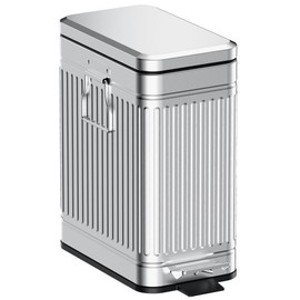 GibHerz Small Trash Can with Lid Soft Close-10L/2.6 Gal Stainless Steel Outdoor Dog Poop Garbage Can-Metal Waste Bins with Pedal for Bathroom Bedroom Office-Silver