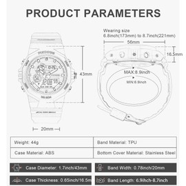 PINDOWS Women's Watch, 50M Water Resistant, Outdoor Digital Sports Watch, Multifunction, LED Backlight, Calendar, Alarm Watch, Stopwatch, white, Classic