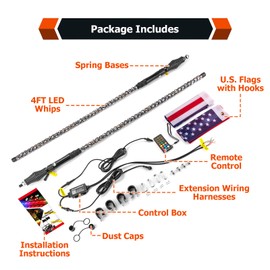 WeiSen 2PCS 4FT RGB LED Whip Lights with Bluetooth APP, 360° Spring Base Spiral RGB Chasing Offroad Warning Lighted Antenna LED Whips Compatible with Polaris RZR Ranger General Maverick X3 Talon