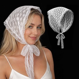 White Lace Head Scarf, Floral Apron Triangle White Head Scarf for Women