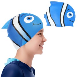 Gorros de Natación para Niños,Gorro de natación de silicona unisex, Gorro de natación impermeable Blue Fish,Se puede usar cabello largo y corto,Adecuado para niños y adolescentes mayores de tres años