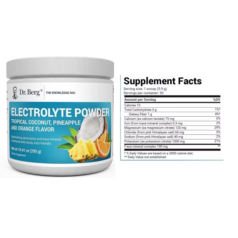 Dr Berg Zero Sugar Hydration Electrolyte Powder, Coconut, Pineapple. Orange
