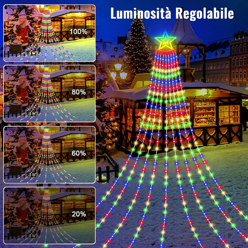 HELESIN Waterproof Christmas Tree Lighting with Stars, 2 m x