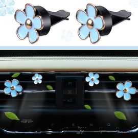 15 Pcs Car Accessories Set Leather Steering Wheel Cover Seatbelt Cover Bling Car Ring Sticker Center Console Pad USB Port Flower Air Vent Clip (Blue)
