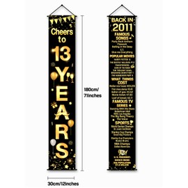 Thirteenth Birthday Decoration 2 Pieces Birthday Party Decorations Cheers to Years Banner Party Decorations Welcome Porch Sign for Years Birthday Supplies (13th-2008)
