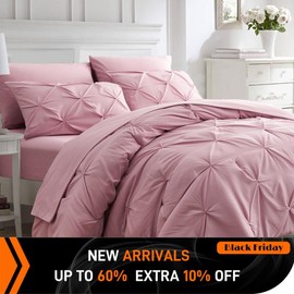 ELNIDO QUEEN 【Christmas & New Year gifts】ELNIDO QUEEN 7PCS Pink Pintuck Comforter Set -All Season Pintuck 7 PCS soft bedding sets with Sheet wrinkle resistant bedding sets - Color: Burnt Orange, Bedding Size: Queen
