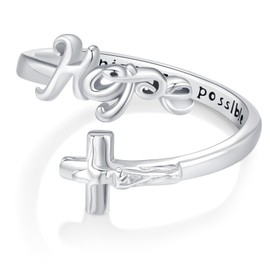 OHAYOO Cross Rings 925 Sterling Silver Ring with Letters Faith/Hope/Love/Blessed Jesus Ring with Engraving All Things Are Possible Ring Women's Jewellery Religious Gift for Women Men Christians,