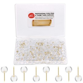 Yalis Push Pins 1/3 Inch Gold Map Tacks 100-Count Large Size Pins Golden Steel Point and Transparent Plastic Round Head (Gold)