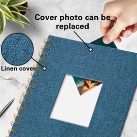 Vienrose DIY Photo Album 28 x 20.5 cm, DIY Scrapbook Spiral Album with 40 White Pages, Linen Photo Album for Pasting for Families, Baby, Wedding, Anniversary, Birthday, Navy Blue