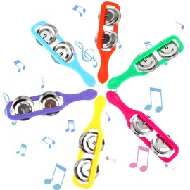 Aster 6 Pieces Cymbals for Kids, Bulk Tambourine Cymbals with Plastic Handles Jingle Stick Shaker Rattle Colorful Rattle Musical Instruments, Party Noise Makers for Kids Party Supplies