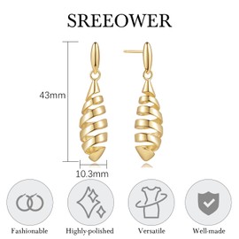 SREEOWER Gold Drop Earrings 14K Gold Earrings for Women Dangling Drop Earring Spiraled Pinecone-Inspired Design Studs Earring for Women Dangle