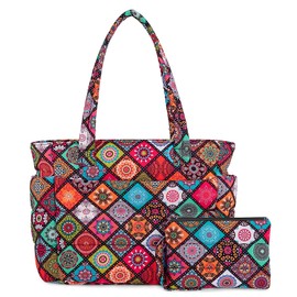 TOPDesign Puffer Tote Bag for Women, Lightweight Puffy Handbag with Compartments & Cosmetic Bag, Quilted Shoulder Bags for Work, Travel, Gym, Gifting (L Yoga)