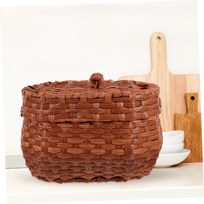 VILLFUL Elegant Lidded Egg Storage Basket Woven Potato Bread Basket