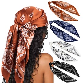 DRESHOW 90 x 90 cm Large Square Scarves for Women, Pack of 4, Silk Headscarf, Bandanas, Hair Scarf, Hair Accessories, Set of 4 71-05