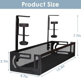 Under Desk Cable Management Tray, Cable Management Under Desk No Drill, Cable Management Tray with Desk Clamp for Home Office Standing Desk Wire Management, Black