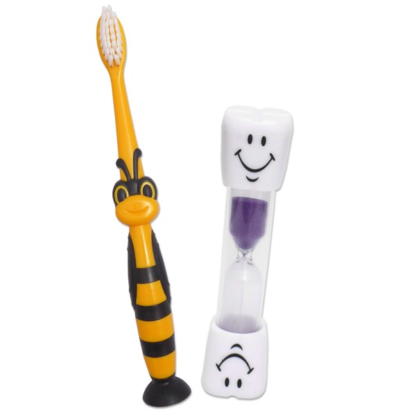 1 Children's Toothbrush with Bumble Bee Teat, 1 Smile Hourglass (Purple Timer)