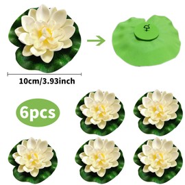 Qunkun Pack of 6 Floating Flowers, Artificial Water Lilies, Floating Lotus Flowers, Lotus Flower Water Lily, Eva Lotus Flower Pond for Used in Pools, Aquariums, Stream Scenes (10 cm x 6)